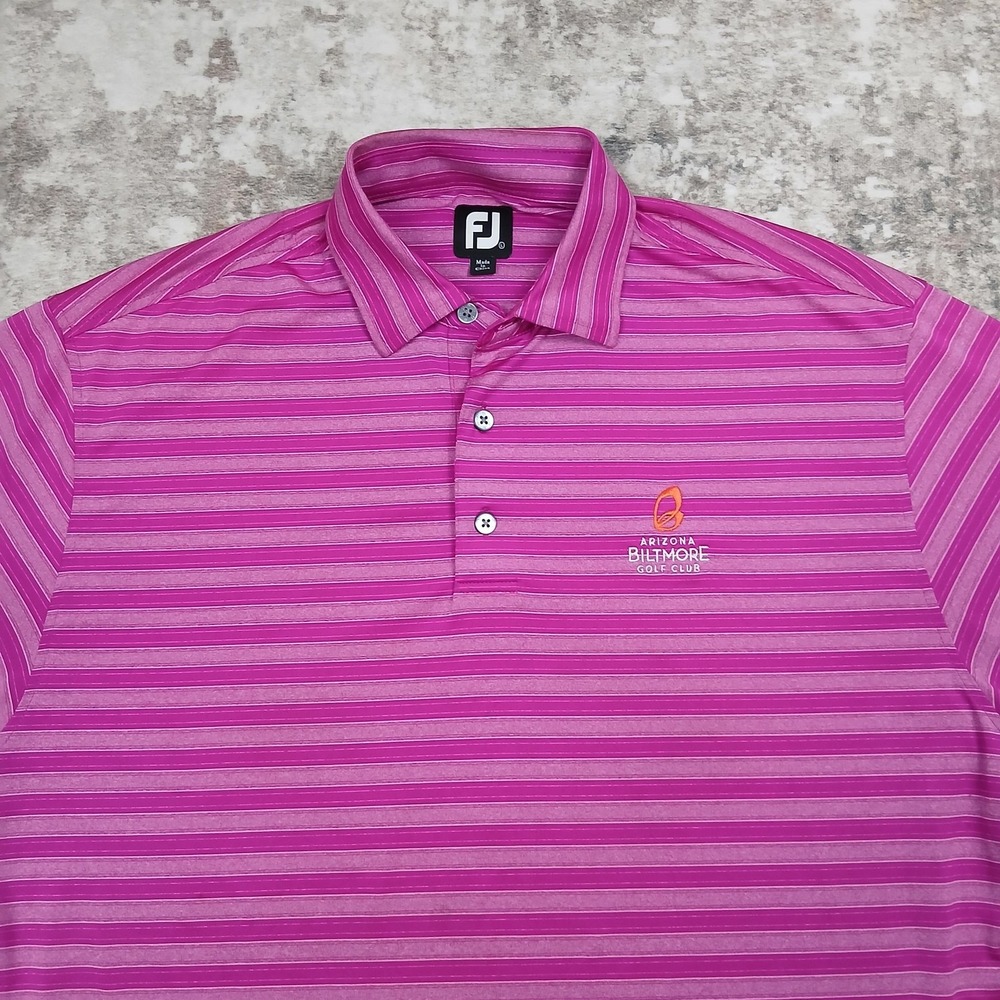 FootJoy FJ Polo Shirt Mens L Pink Striped Regular Fit Biltmore Golf Course